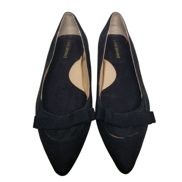 Lane Bryant Black Illusion Bow Flat Women 8W Ballet Faux Suede Flat  Pointed Toe - Picture 13 of 13